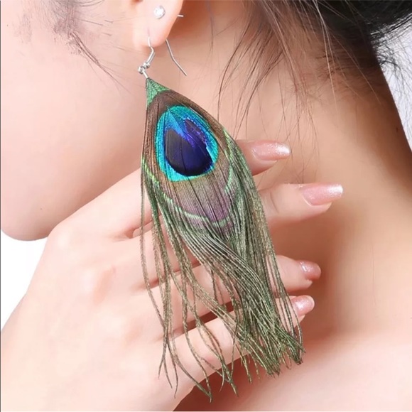 🦚LAST 1! Peacock Statement Earrings 🦚 - Picture 5 of 8